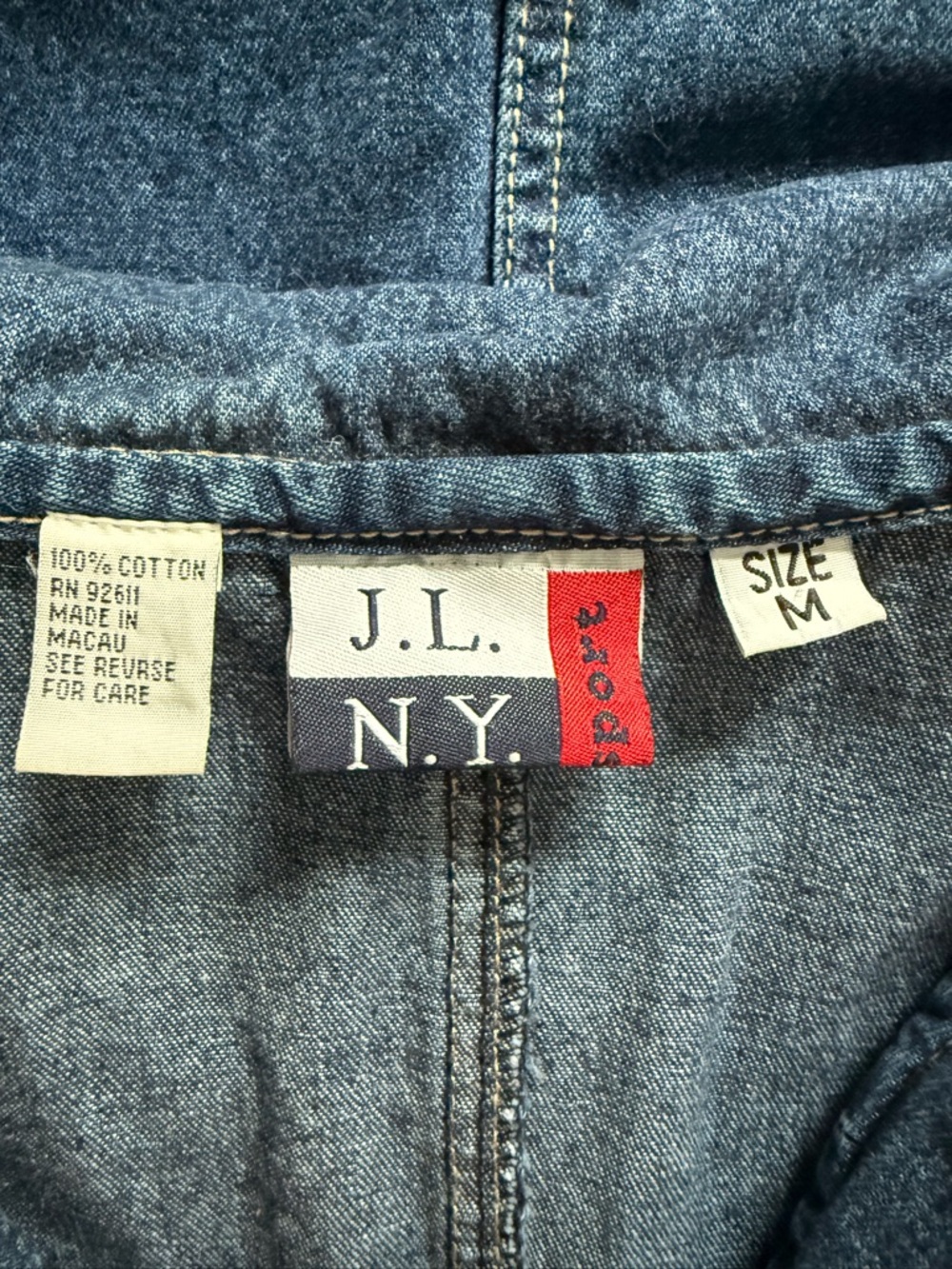 Vintage J.L. N.Y. 100% Cotton Blue Denim Sleeveless Midi Sailor Dress Collared M - Picture 7 of 7